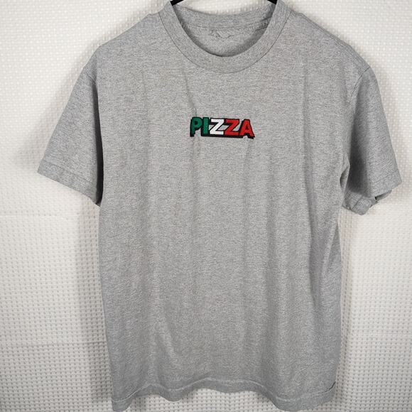 Pizza Embroidered T-Shirt Gray Men’s M Minimalist Streetwear Graphic Tee - Picture 1 of 3